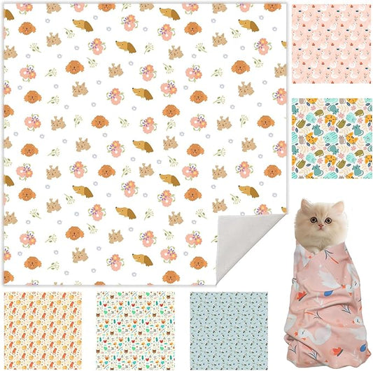 27.6" Cat Grooming Wrap, Cat Wrap for Cutting Nails, Self-Adherent Fabric Wrap for Cats, Burrito Wrap Anti-Scratch, Anti-Escape, Multifunctional Swaddle Wrap Pet Tool (Floral, X Large)