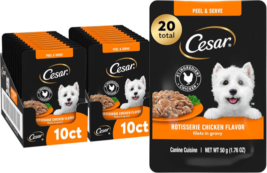 Cesar Filets in Gravy Wet Dog Food Rotisserie Chicken Flavor, 1.76 oz. Mini-Pouch (20 Count, Pack of 1)