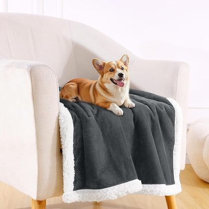 Smiry Waterproof Blanket Throw for Large Dogs, Soft Reversible Dog Blanket for Sofa Couch Bed, Washable Leakproof Sherpa Fleece Furniture Couch Cover Protector(40"x60", Dark Grey/White)