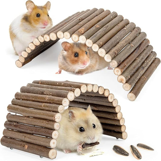 Sofier Hamster Toys 2 Pack Hamster Bridges Natural Wooden Hideout Tunnel Ladder Hamster Cage Accessories Chew Toys for Guinea Pig Rat Chinchilla¡­