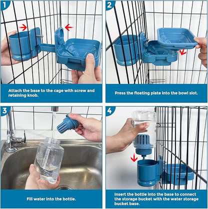 VANNON Small Animal Filter Water Dispenser for Crate, 26oz Water Bottle for Cage, BPA Free and Anti-Overeflow Pet Water Bowl for Small Dogs, Cats and Rabbits, Blue