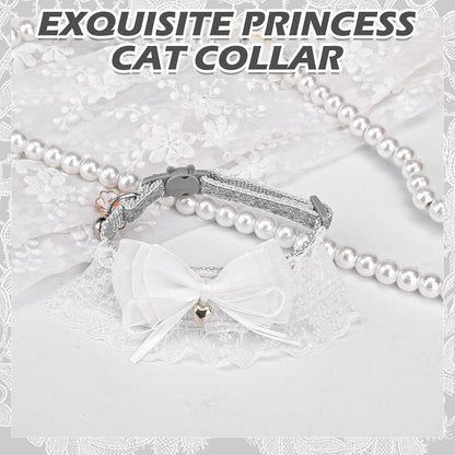 EXPAWLORER Cat Collar Breakaway,Adjustable Soft Lace Cat Collars for Girl Cats with Heart Accessory,Safety Quick Release Cute Pet Collar for Kitten,Small Dog