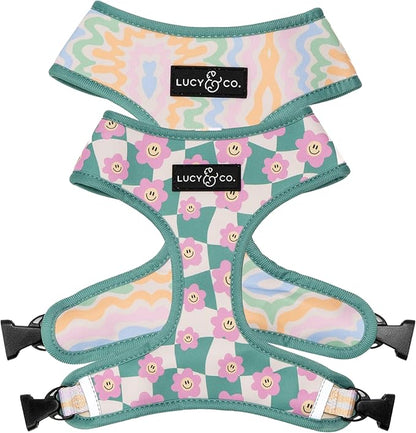 Lucy & Co. Cute Reversible Dog Harness Walking Halter - Best Designer Pet Harnesses for XS - XL Dogs - Padded Adjustable Vest for Easy Walking. (Just Chill Reversible Harness).