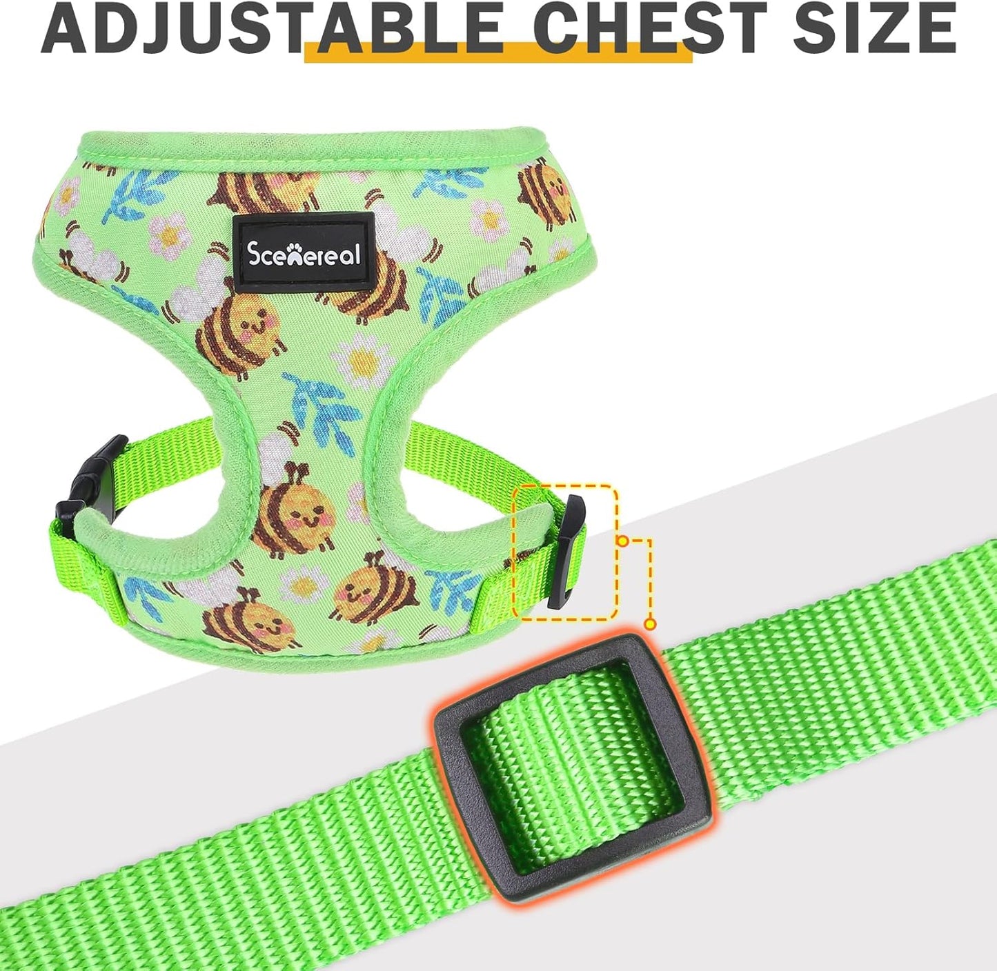 SCENEREAL Small Dog Harness and Leash Collar Set - No Pull Dog Harness for Small & Medium Sized Dogs - Soft Mesh Vest for Puppies, Chihuahua, Yorkie, Spring Summer Hiking Walking, Green Bee S