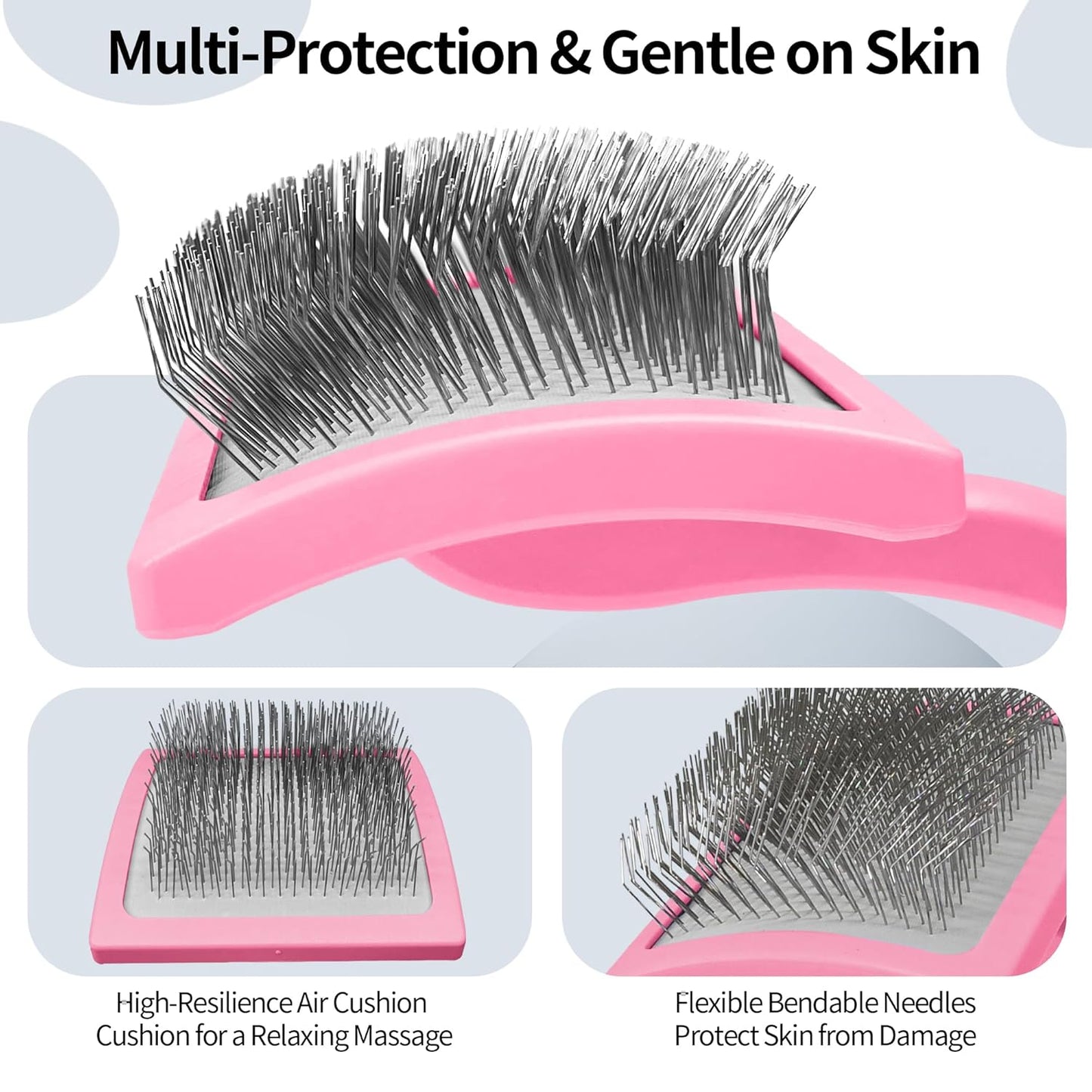 Pet Slicker Brush for Long & Short Hair - Detangling Tool for Dogs & Cats - 135° Angled Stainless Steel Pins, Curved Handle - Gentle Grooming for Small/Medium/Large Breeds (Pink)