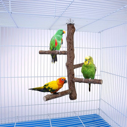 Bird Perch Stand Toy, Natural Wood Parrot Perch Bird Cage Branch Perch Accessories for Parakeets Cockatiels Conures Macaws Finches Love Birds (M: 10" Length)