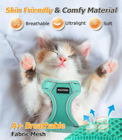 Halypet Cat Harness and Leash Set [MAX Safety 4th-Gen Upgrade] Escape Proof Adjustable Cat Leash Comfortable Soft Vest Easy to Wear Kitten Harness with Reflective Strip for Cats Walking, M Green