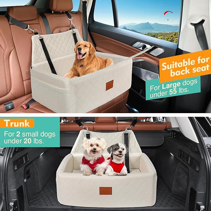 Dog Car Seat for Large Medium Dogs,Washable Pet Carseat Under 55 lbs or 2 Small Dogs,Dog Booster Seat Travel Bed with Thick Cushion,2 Safety Leashes