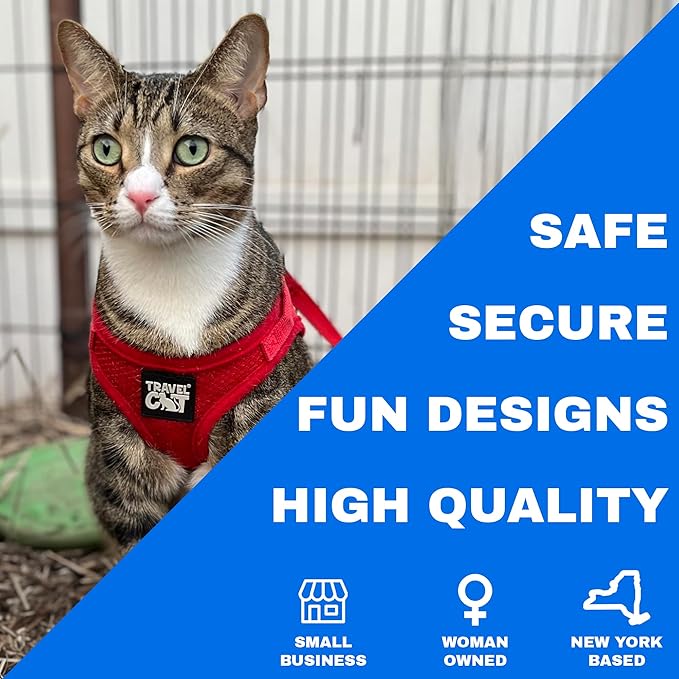 Travel Cat Harness and Leash Set - Adjustable Fit Mesh Cat Harness and Reflective Strap - Comfort Walking Vest for Kitten for Outdoor Walking, Hiking (Extra Small, Red)