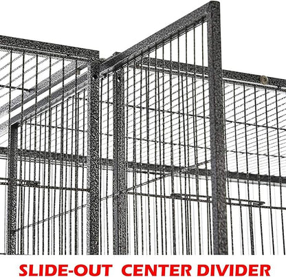 EXTRA LARGE Double Breeding Flight Bird Wrought Iron Double Parrot Bird Cage Slide Out Center Divider Side Nesting Box Doors Cockatiel Conure Removalbe Rolling Stand (Black Vein, 63"L x 19"W x 64"H)