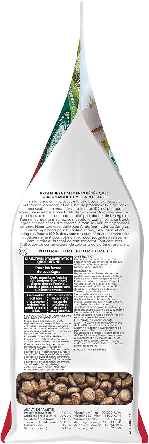 Oxbow Animal Health Oxbow Essentials Ferret Food, Vitamin & Mineral Rich Formula for Ferret, High Protein Food & High Fat, Small Animal Pet Products, Made in USA, 4 lb Bag