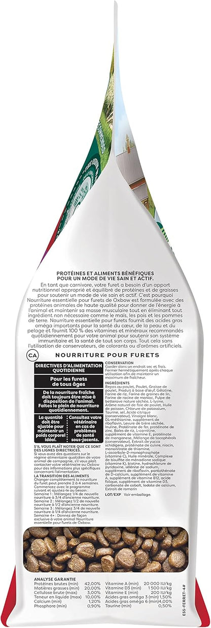 Oxbow Animal Health Oxbow Essentials Ferret Food, Vitamin & Mineral Rich Formula for Ferret, High Protein Food & High Fat, Small Animal Pet Products, Made in USA, 4 lb Bag