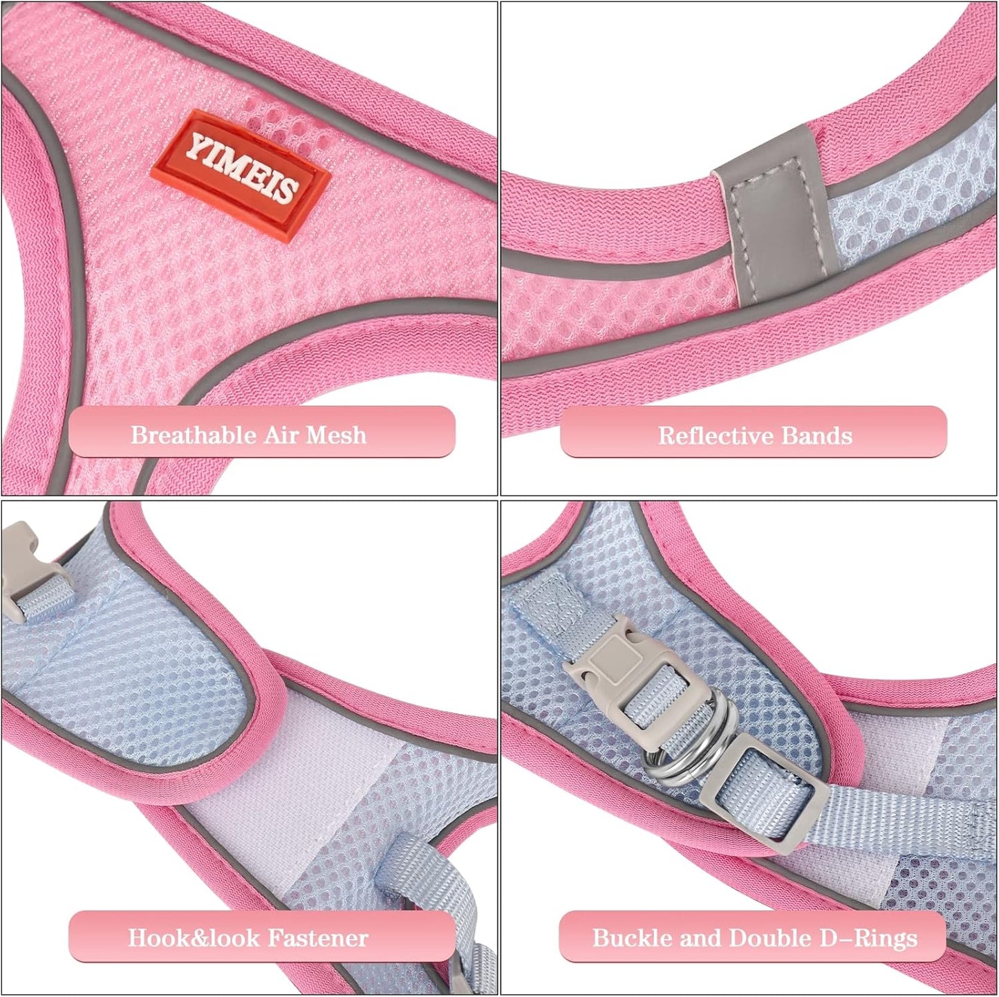 YIMEIS Dog Harness and Leash Set, No Pull Soft Mesh Pet Harness, Reflective Adjustable Puppy Vest for Small Medium Large Dogs, Cats (Pinkblue, Medium (Pack of 1))