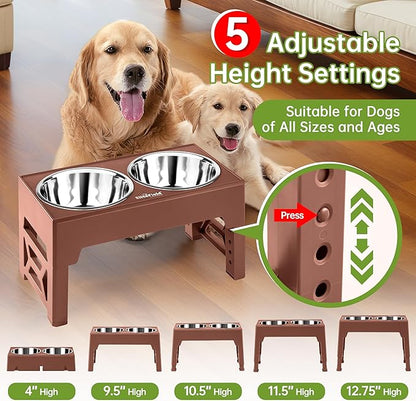 EliteField Elevated Dog Bowls (2-Year Warranty), Two 58 oz Stainless Steel Food Bowls, 5 Adjustable Raised Heights (4", 9.5", 10.5", 11.5", 12.75") Suitable for Dogs of All Ages, Small to Large Sizes