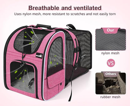 Pecute Cat Backpack Carrier, Expandable Cat Carrier Backpack with Breathable Mesh, Pet Carrier Backpack for Cats Small Dogs Puppies, Dog Backpack Carrier Great for Travel Hiking Camping Outdoor