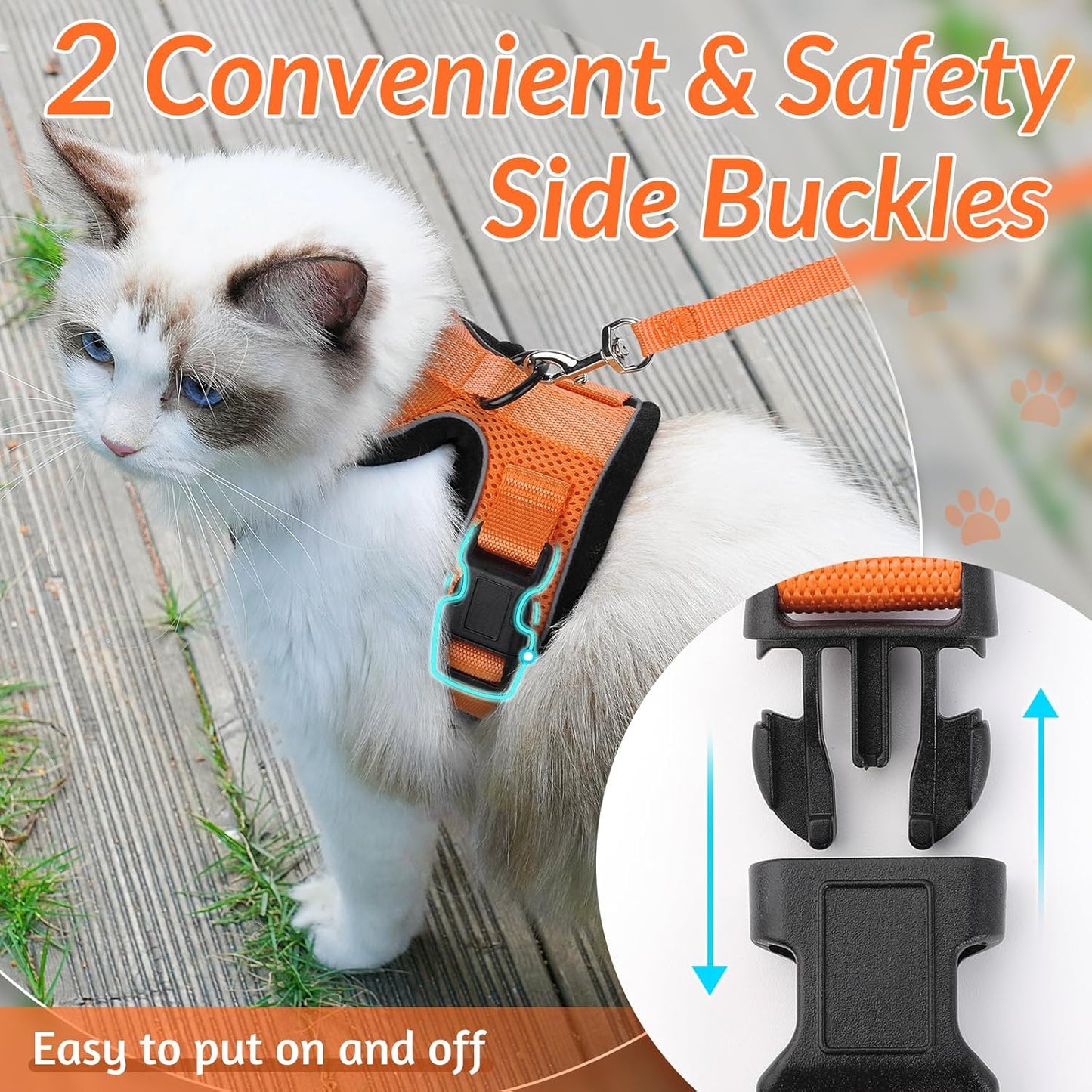 rabbitgoo Cat Harness and Leash for Walking, Escape Proof Soft Adjustable Vest Harnesses for Cats, Easy Control Breathable Reflective Strips Jacket, Orange, XS