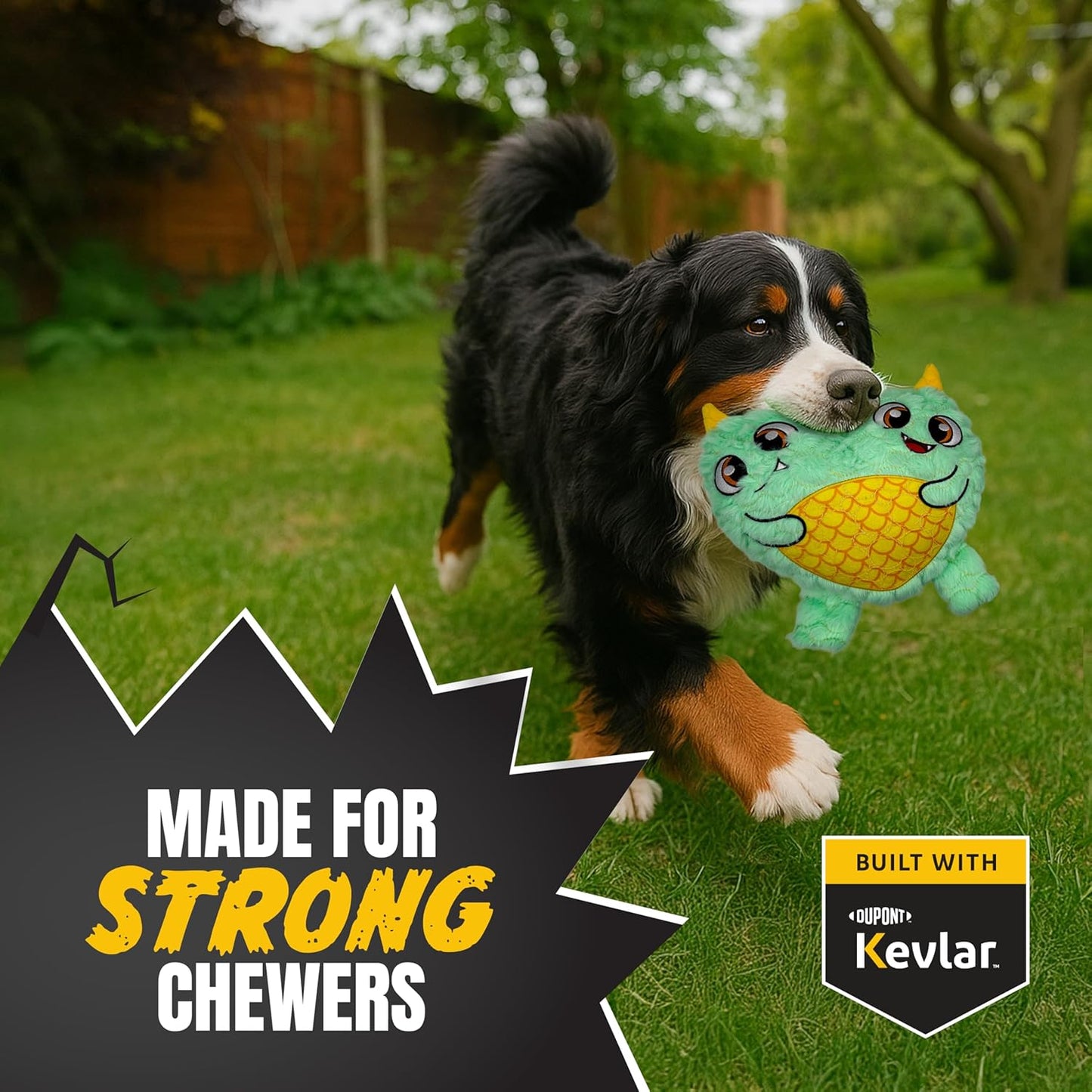 Bite Force - Durable & Strong Dog Toy Blue Two Headed Monster with Squeaker, Kevlar-Reinforced for Aggressive chewers.