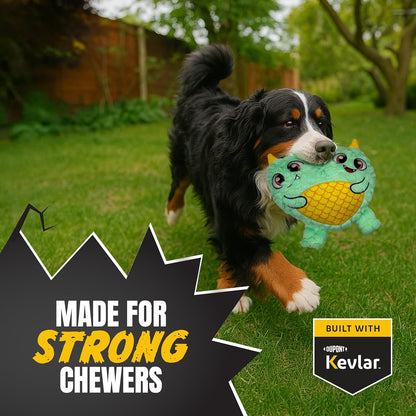 Bite Force - Durable & Strong Dog Toy Blue Two Headed Monster with Squeaker, Kevlar-Reinforced for Aggressive chewers.