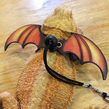 ADOGGYGO Bearded Dragon Lizard Leash Harness - Adjustable Cool Orange Leather Wing Reptile Harness Leash for Bearded Dragon Lizard