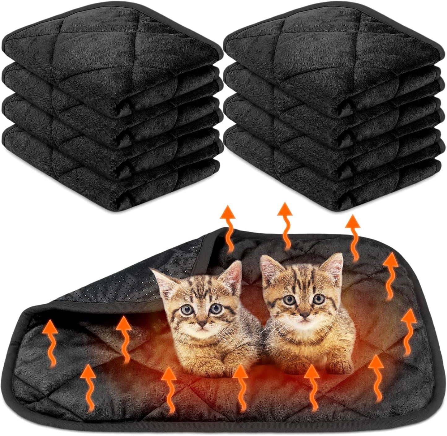 8 Pack Self Heating Cat Mat Self Warming Cat Bed 20"x16" Extra Warm Thermal Pet Bed Mat Reflects Body Heat Washable Dog Crate Pad for Indoor Outdoor Pets(Black)
