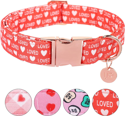 Valentine's Dog Collar,Red Heart Dog Collar for Small Medium Large Girl Boy Dogs or Cats, Wedding Dog Collar Match Dog Leash, Pet Collar with Metal Buckle, L