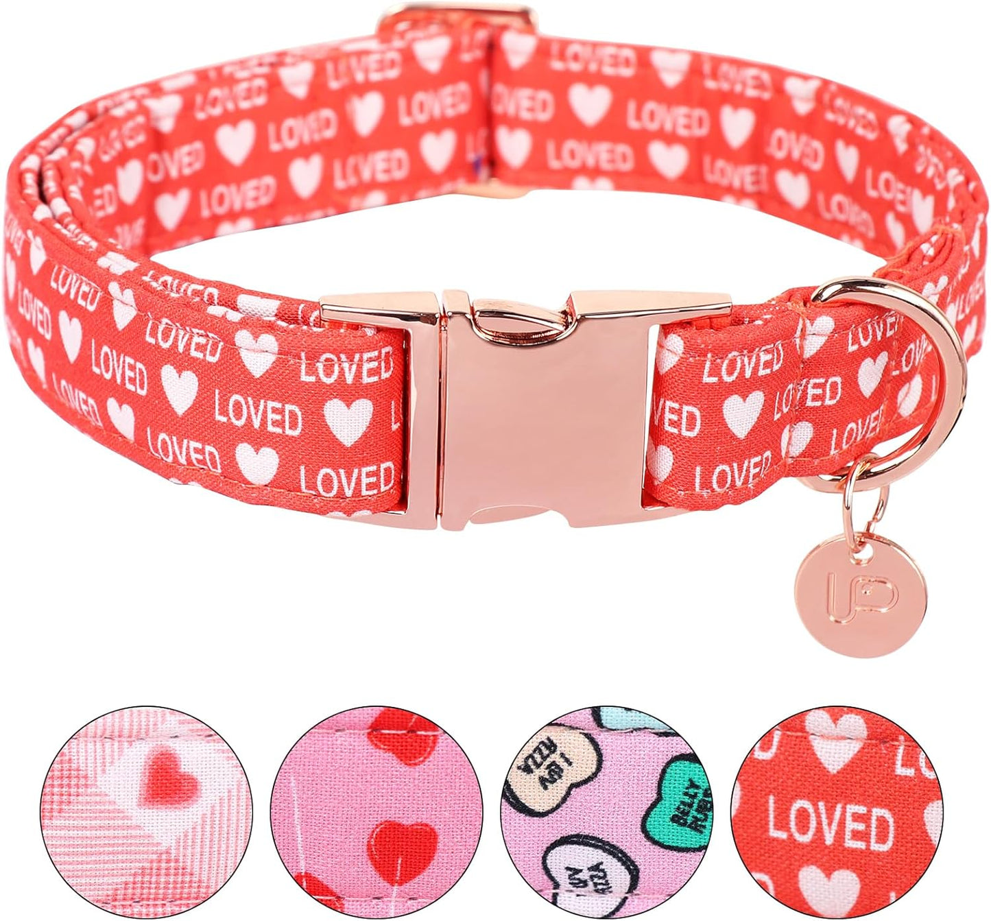 Valentine's Dog Collar,Red Heart Dog Collar for Small Medium Large Girl Boy Dogs or Cats, Wedding Dog Collar Match Dog Leash, Pet Collar with Metal Buckle, XS
