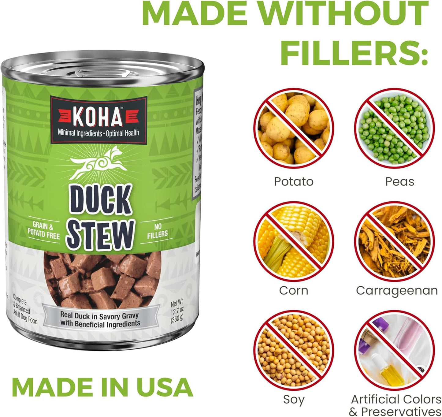 KOHA Minimal Ingredient Duck Stew for Dogs, High Protein Limited Ingredient Dog Food, 12.7oz Cans (Case of 12)