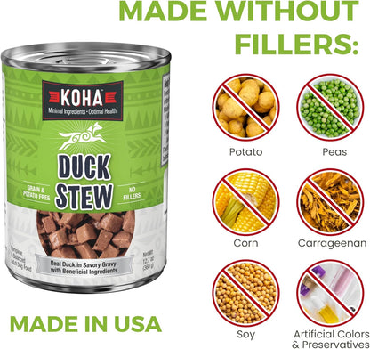 KOHA Minimal Ingredient Duck Stew for Dogs, High Protein Limited Ingredient Dog Food, 12.7oz Cans (Case of 12)
