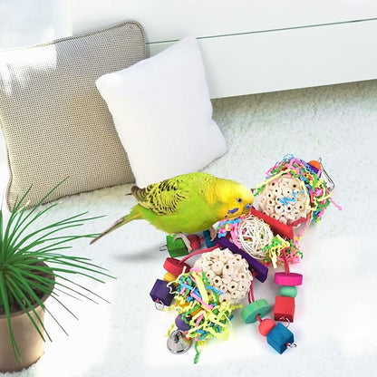 Bissap Conure Toys, Bird Parrot Foraging Shredder Hanging Toys Sola Balls Sepak Takraw with Bell for Small Parrots Parakeets Conures Cockatiels Love Birds Cage Toy