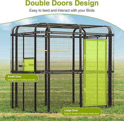 Large Walk-in Cage 87-inch Heavy Duty Bird Cage Outdoor Aviary Parrot Cage Wide Flight Metal Birdcage with Stand for Macaw Budgie Conure Lovebird Parakeet Cockatiel, 7.22x5.25x6.8ft, Black