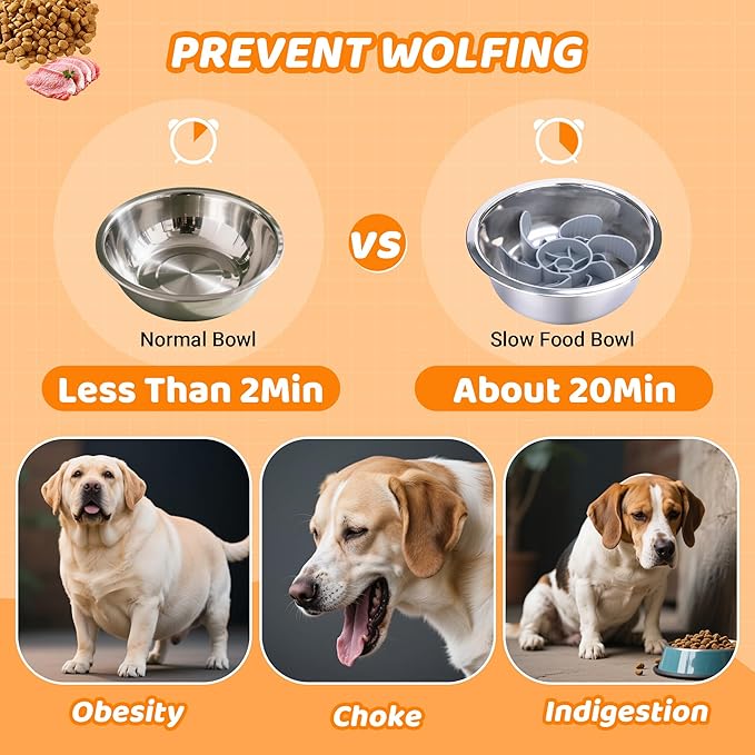 Elevated Dog Bowls Slow Feeder, 3 Adjustable Stand Heights and Width, Non-Slip Foot Mats, Tilting Raised Dog Bowls for Small, Medium and Large Dogs Breed (1 Pack), Black