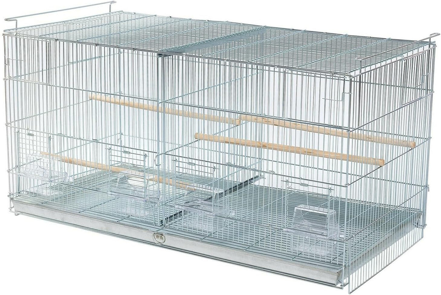 No Rust Stainless Galvanized Zinc Plated 4 of Stack and Lock Double Breeder Breeding Bird Flight Cage with Removable Divider and Breeder Doors 26.5" x 11" x 15"H