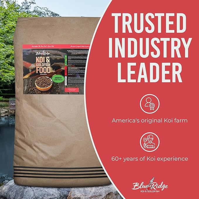 Blue Ridge Koi Fish Food 50lb - Koi Food Large 3/16" Growth Formula, Goldfish Food, Premium Fish Food for Ponds, Ponds Fish Food, Floating Pond Pellets