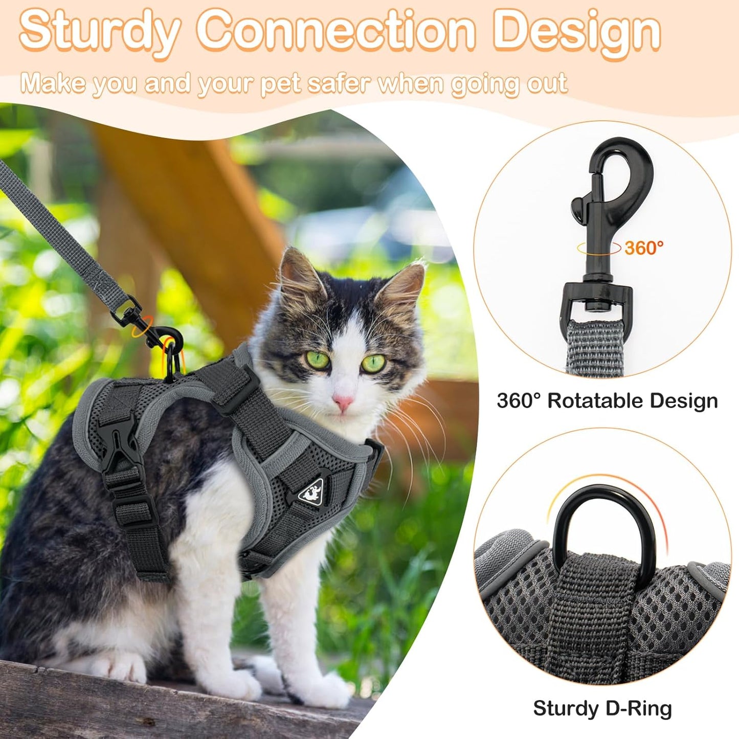 Cat Harness and Leash for Walking Soft Cat Harness Escape Proof, Adjustable Kitten Harness Cat Leash Reflective Strips Jacket, Breathable Cat Vest Harness Set for Kitten Easy to Wear Outdoor Walking