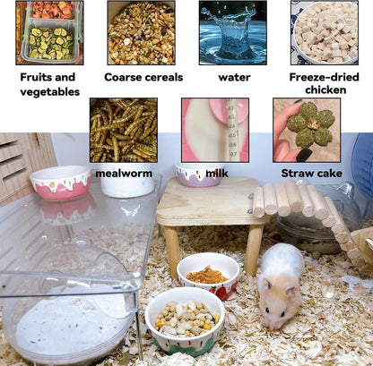 4 Pack Hamster Food Bowl Small Animals Ceramic Food Water Bowl Prevent Tipping Moving for Gerbil Chinchilla Hedgehog Rat