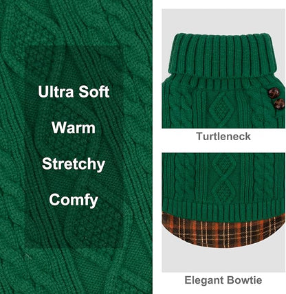 KYEESE Dog Sweater Soft Pullover Dog Sweaters for Small Dogs Male Comfy Pet Coat for Fall Winter Cold Weather Stretchy Knitwear Cat Clothes with Gingham Patchwork Warm Turtleneck Small Dogs Sweater