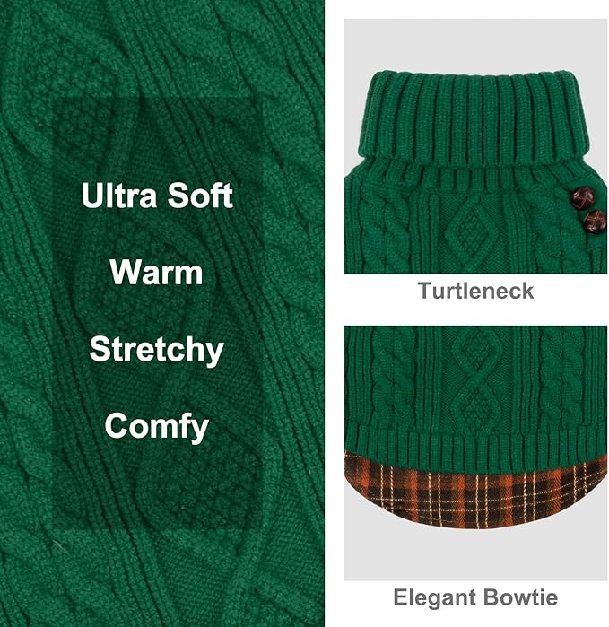 KYEESE Dog Sweater Warm Turtleneck Large Dogs Sweater with Gingham Patchwork Soft Pullover Dog Sweaters for Large Dogs Stretchy Knitwear Cat Clothes Comfy Pet Coat for Fall Winter Cold Weather