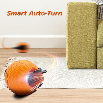 Interactive Cat Toy for Indoor Cats, Speedy Ball with Tail, Automatic Moving Cat Balls for Bored Indoor Adult Cats, 360°Automatic Rolling Ball Toy, Two Speed Adjustment（Orange）