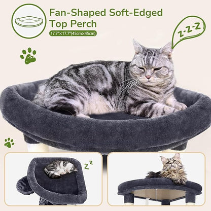 Globlazer Corner Cat Tree Tower for Indoor Cats, 51in Multi-Level Cat Condo Tower with Large Hammock, 7 Sisal Scratching Posts, Oversized Top Perch, Spacious Cat Cave, Hanging Basket, C51, Dark Grey