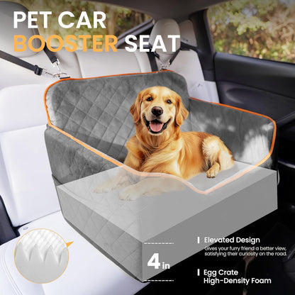 Dog Car Seat for Medium Dog, Booster Seat for Dogs Under 55lb, Elevated Pet Seat with Pocket, Anti-Slip Bed for Car, Perfect for Back Seat & Trunk with 2 Safety Leashes (Black/Grey, Large)