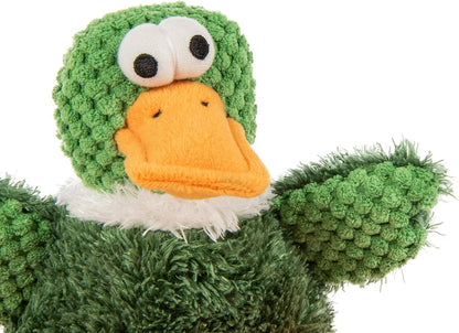 goDog Checkers Sitting Duck Squeaky Plush Dog Toy, Chew Guard Technology - Green, Small