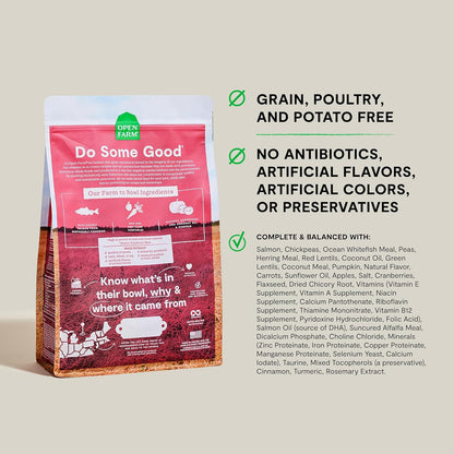 Open Farm, Grain-Free Dry Dog Food, Complete & Balanced Kibble, Sustainably & Ethically Sourced Ingredients, Non-GMO Veggies & Superfoods to Support Overall Health, Wild-Caught Salmon Recipe, 4lb Bag