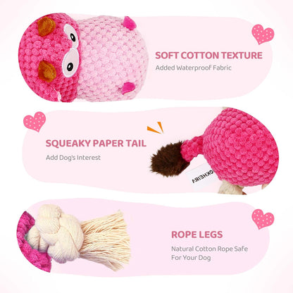 IOKHEIRA Indestructible Dog Squeaky Toys for Large Aggressive Chewers, Stuffed Animals with Cotton Material and Crinkle Paper, Durable Chewing Toys