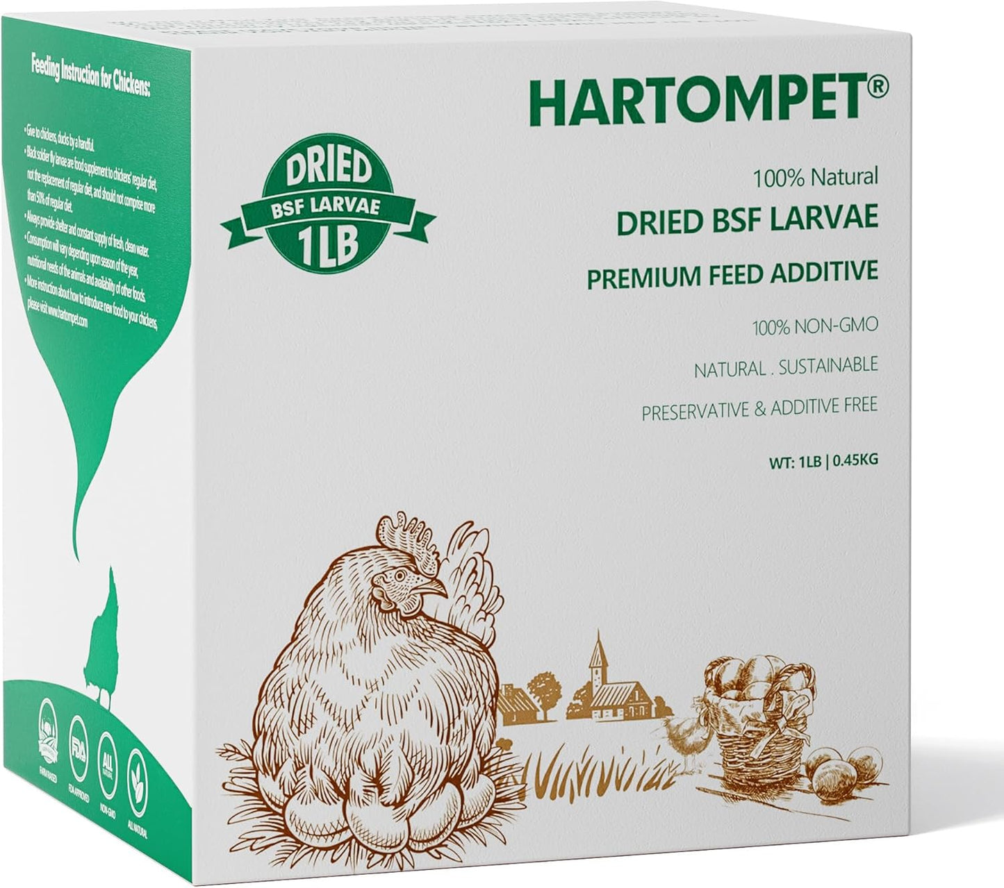 Dried Black Soldier Fly Larvae for Chickens - Non-GMO Poultry Feed Supplement, 85X More Calcium Than Mealworms,High-Protein Treats for Chickens, Hens, Ducks 1LB