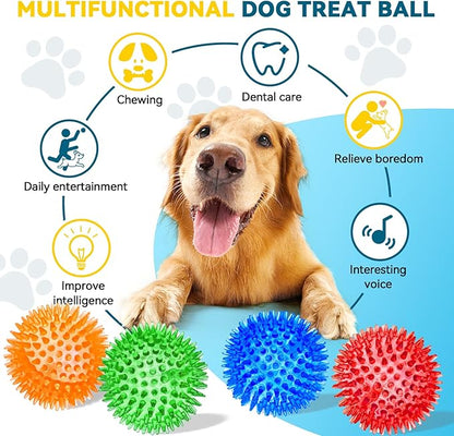 SHARLOVY 3'' Squeaky Balls for Small Dogs, 4 Colors Spiky Dog Balls for Puppy Teething, Durable Puppy Chew Toys for Teething, Indestructible Toys to Fetch and Train, BPA Free Non-Toxic