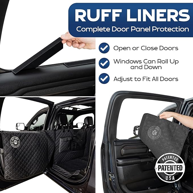 Ruff Liners XL Floor Cover with Door Protection, Black – As Seen on Shark Tank – Fits Full‑Size Crew Cab Trucks with Fold‑Up Seats, Waterproof & Machine Washable – Sturdy XL Dog Hammock for Truck