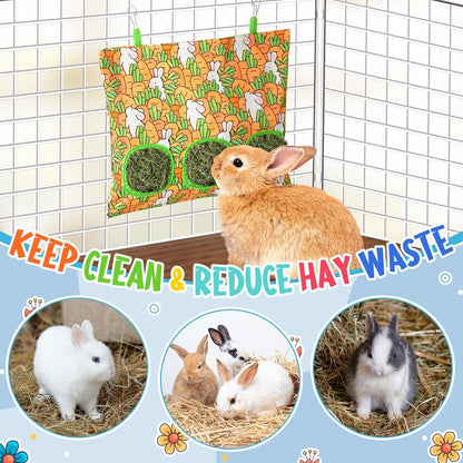 UPINS 2 Hay Bag for Rabbits 3-Hole Hanging Hay Feeder Guinea Pig Hay Bags, Hay Feeder for Rabbits Chinchillas Hamsters Small Pets and Animals