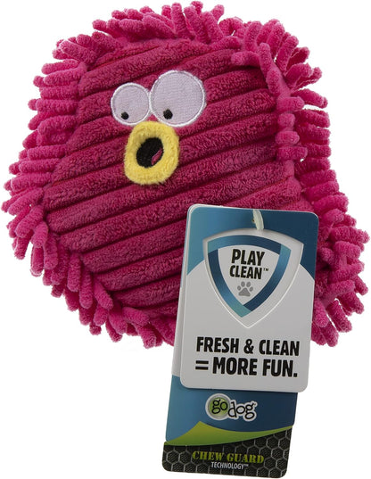 goDog PlayClean Germs Squeaky Plush Dog Toy with Odor-Eliminating Essential Oils, Chew Guard Technology - Pink, Large