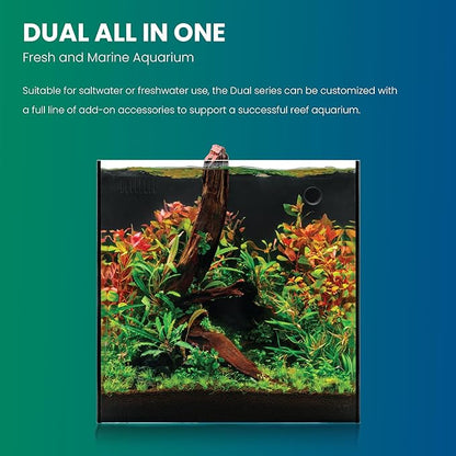 Ultum Nature Systems Dual AIO - Freshwater/Saltwater Compatible All in One Rimless Tank with Triple Chamber Filtration System, Integrated Filter Aquarium w/Leveling Mat - 7 Gallon, 30A, Black