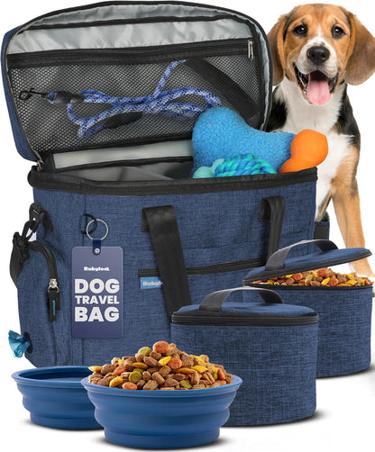 The Original Doggy Bag™- Dog Travel Bag for Supplies - Ultimate Gift for Dog Moms & Dads, Doggy Lovers & Pet Owners for Christmas- Includes 2 BPA-Free Travel Bowls and 2 Food Containers: Navy